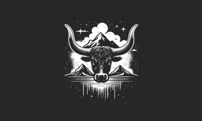 Foto op Canvas head cow long horn on mountain vector flat design © josoa