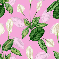 Tropical plant pattern suitable for textile fabrics, clothing, home decoration and more.