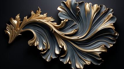 Modern Organic Art: Minimalist Leaf Shape - Black and Gold Design.