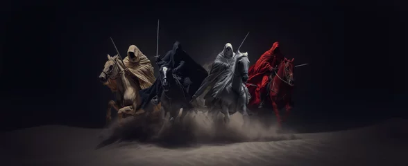 Foto op Canvas Four Horsemen of the Apocalypse - white for conquest, red for war, black for pestilence or famine, and pale for death - black background - desert landscape © ana