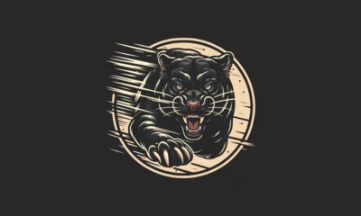 Foto op Plexiglas panther jump angry vector illustration mascot design © josoa