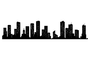 Fototapeta premium Cityscape silhouette. City building, night town and horizontal urban panorama silhouette. Modern urban landscape. Monochrome panoramic view