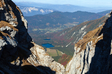 Fusine Lakes in Italy View from Mangart Saddle in Julian Alps - Slovenia