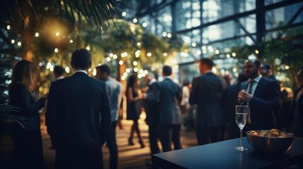 Blurred shot of business people at party in office center - obrazy, fototapety, plakaty