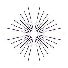 Fototapeta premium Sunburst firework explosion, bursting or light rays, linear drawing. Vector trendy hand drawn retro isolated design element