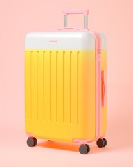 Bright Yellow and White Suitcase with Pink Accents