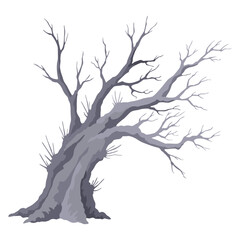 Old dead tree, rough spooky bark, dry naked branch silhouette. Vector scary forest, leafless trunk. Nature ecology problems concept. Winter or autumn season plants icon isolated