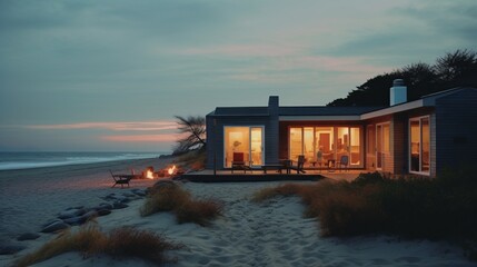 Beach House. Modern, luxury house with amazing pool - obrazy, fototapety, plakaty