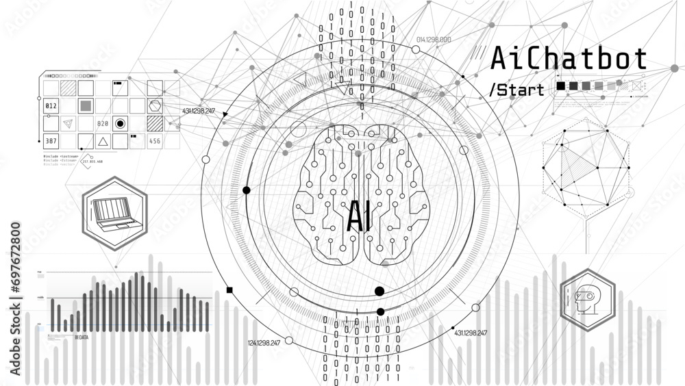 Poster technology brain and machine learning concept.
