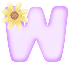 Purple letter W decorated with yellow flowers