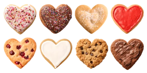 Foto op Plexiglas Heart Love shape cookie cookies biscuit, sprinkle and icing set, on transparent background cutout. PNG file. Many assorted different design. Mockup template for artwork design © Sandra Chia