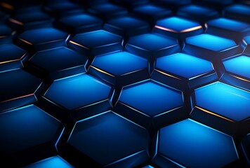 Blue glowing hexagons honeycomb background. 3d rendering concept technology