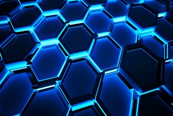 Blue glowing hexagons honeycomb background. 3d rendering concept technology