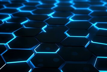 Blue glowing hexagons honeycomb background. 3d rendering concept technology
