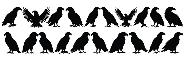 Eagle silhouettes set, large pack of vector silhouette design, isolated white background