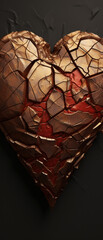 3D broken heart against black, symbolizing heartache and vulnerability.