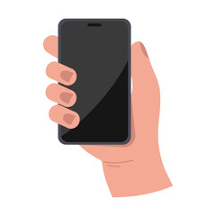 Smartphone in hand. Vector illustration in flat style on white background.
