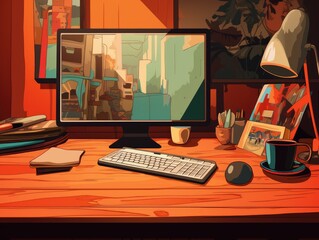 computer monitor and mouse