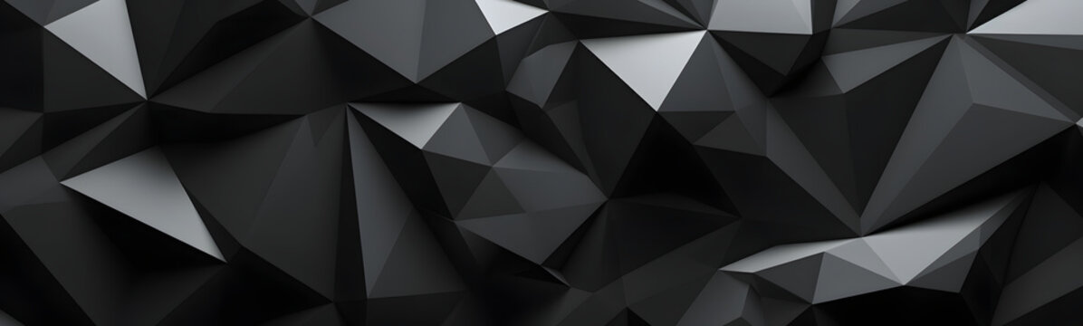 Abstract black metal geometric triangles background 3d illustration. Low poly abstract triangles
