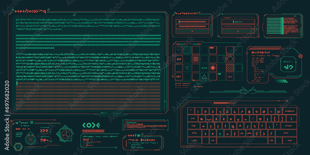 Poster vector data elements for sci-fi interface infographics.