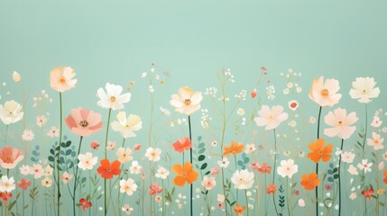 small and numerous flowers, illustration, green background, 16:9