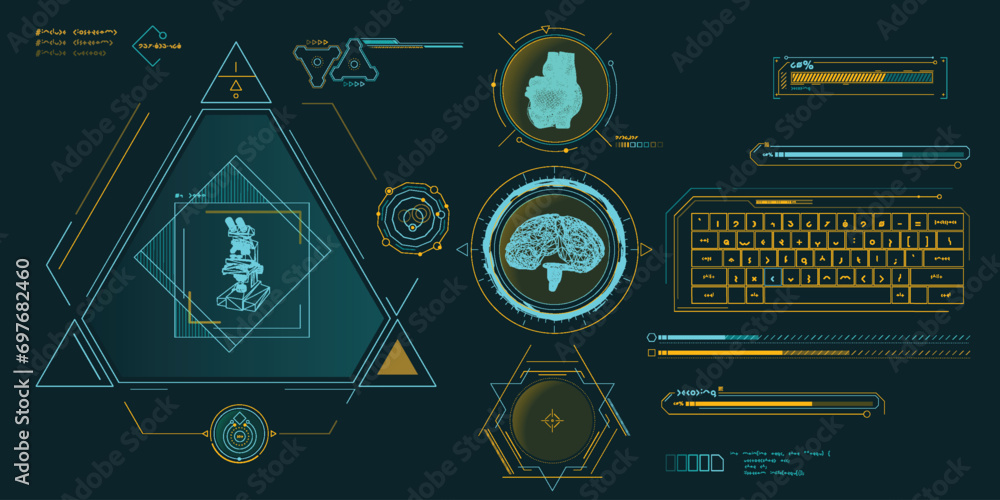 Poster vector data elements for sci-fi interface infographics.