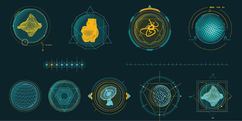 Circular vector infographic elements for sci-fi interface. - obrazy, fototapety, plakaty