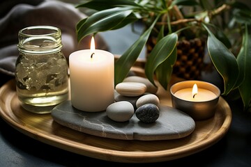 Obraz na płótnie Canvas Soothing Zen: Candles and Stones for Tranquil Ambiance