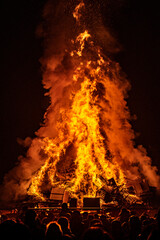 People watching large public bonfire at Witton Park, Blackburn, Lancashire