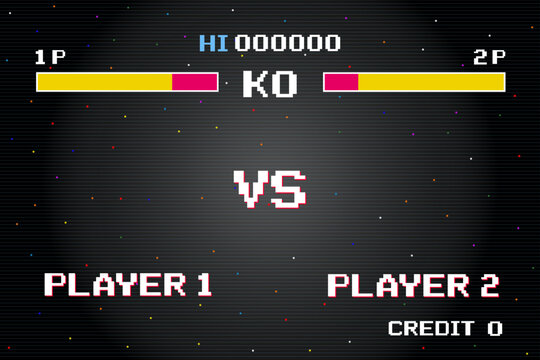 Versus Screen retro game on glitch background of analog tv.