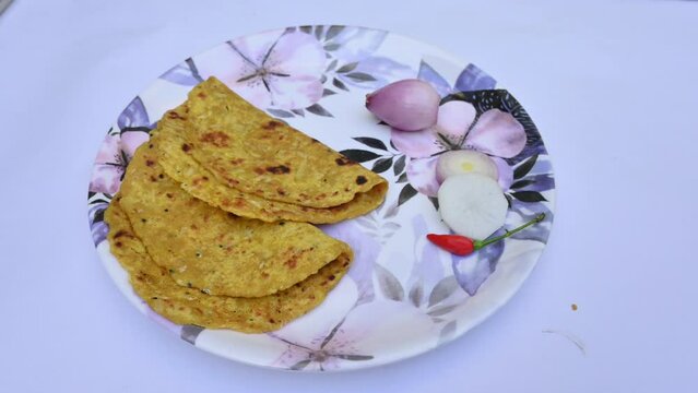 Mooli paratha or Radish flatbread. Healthy Indian Mooli paratha. Daikon flatbread. It is a popular food of india. It can be eaten for breakfast, lunch and dinner. Indian food. 