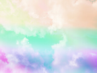 beauty abstract sweet pastel soft green and orange with fluffy clouds on sky. multi color rainbow image. fantasy growing light