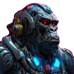 Mecha Cyberpunk gorilla cyborg illustration. Ferocious gorilla cyborg. Futuristic ape mecha. Monkey robot. Futuristic kong design for t-shirt, poster, sticker, poster, streetwear. png trasnparent