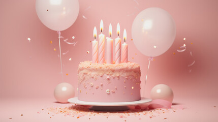 cake with candles on a peach fuzz background


