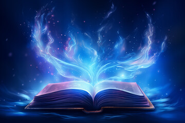 Enchanted book against a blue backdrop