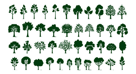 set of green graphic trees elements, Architecture and Landscape Design: Vector Illustration of Green Tree Elements, for Drawing Natural Icons and Symbolism in Project,  Environment, Nature, garden