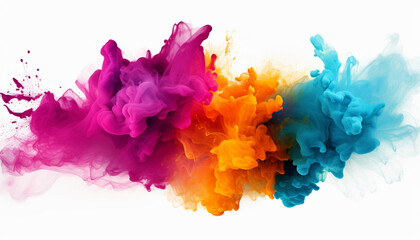 splashing colorful powder on frame on white background - obrazy, fototapety, plakaty