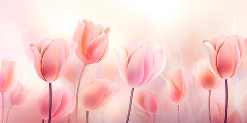 Beautiful pink spring background with delicate pink tulips