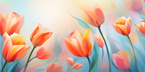 Beautiful spring background with tulips - obrazy, fototapety, plakaty