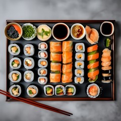 sushi, rolls and chopsticks, Japanese cuisinesushi, rolls, chopsticks, japanese cuisine, wasabi, soy sauce, food, fish, rice, japanese, meal, seafood, dinner, plate, salmon, roll, raw, gourmet, cuisin