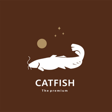 animal catfish natural logo vector icon silhouette retro hipster