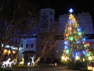 Ducal Castle of Szczecin (Pomeranian Dukes' Castle) illuminated for Christmas and festive season - West Pomerania , Szczecin Poland © Bluemoment72