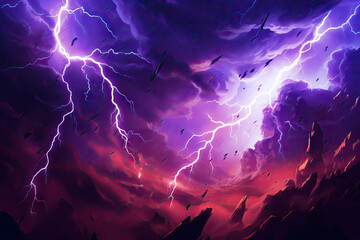 Thunderstorm lightning in the night sky. Abstract background