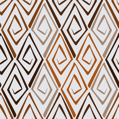 Seamless geometric pattern with rhombuses. Stilized ethnic ornament vector illustration. Brown spirals curl on beige background. For printing wallpaper, scrapbooking papers, textile.