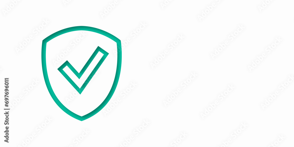 Poster shield with check icon banner. concept security protection. copy space. safe information. place your