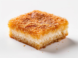 Close-up of Arabic dessert Kunafa on a white background. 