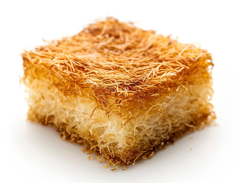Close-up of Arabic dessert Kunafa on a white background. 