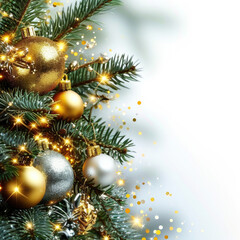 Obraz na płótnie Canvas christmas background with christmas tree and balls, free space for text, blank canvas