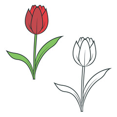 illustration of red tulip. Simple Design Outline Style. You can give color you like. Vector Illustrations