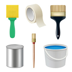 Artist tools. Rollers brushes artistic decent vector items for painters